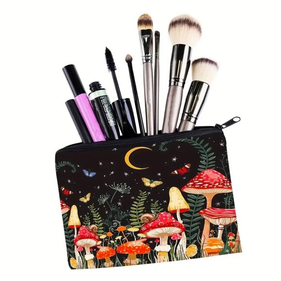 Cosmetic Bag Makeup Mushrooms Moon Butterfly Pouch Travel Storage Wonderland NEW - Picture 2 of 3